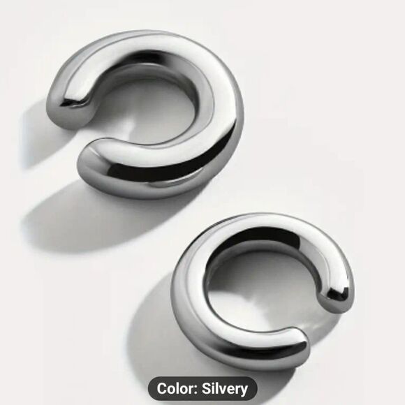 2 Pcs Unique Smooth C Shaped Clip On Earrings Zinc Alloy Jewelry - Picture 9 of 10